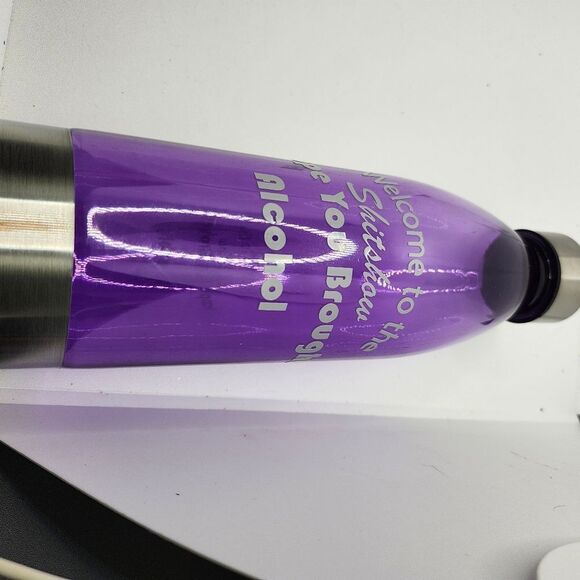 Hand Crafted Travel Water Bottle Plastic Steel Lid Bottom Purple Funny Saying - Picture 5 of 8